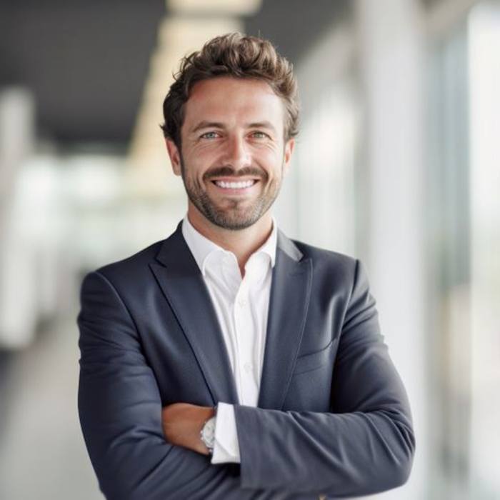 Confident, smiling man in professional clothing