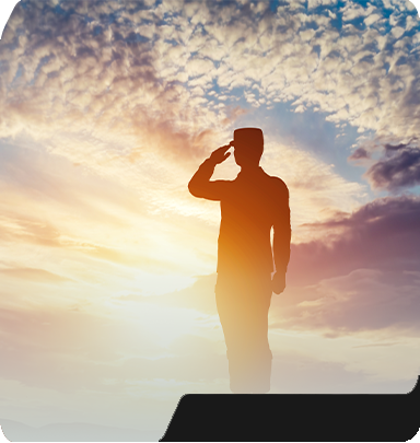 Silhouette of person saluting at sunset