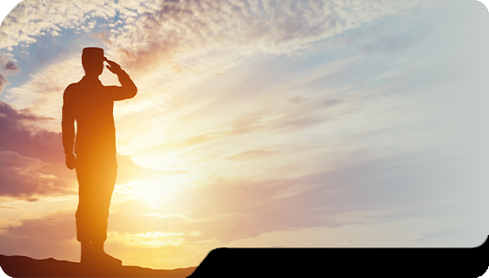 Silhouette of person saluting at sunset