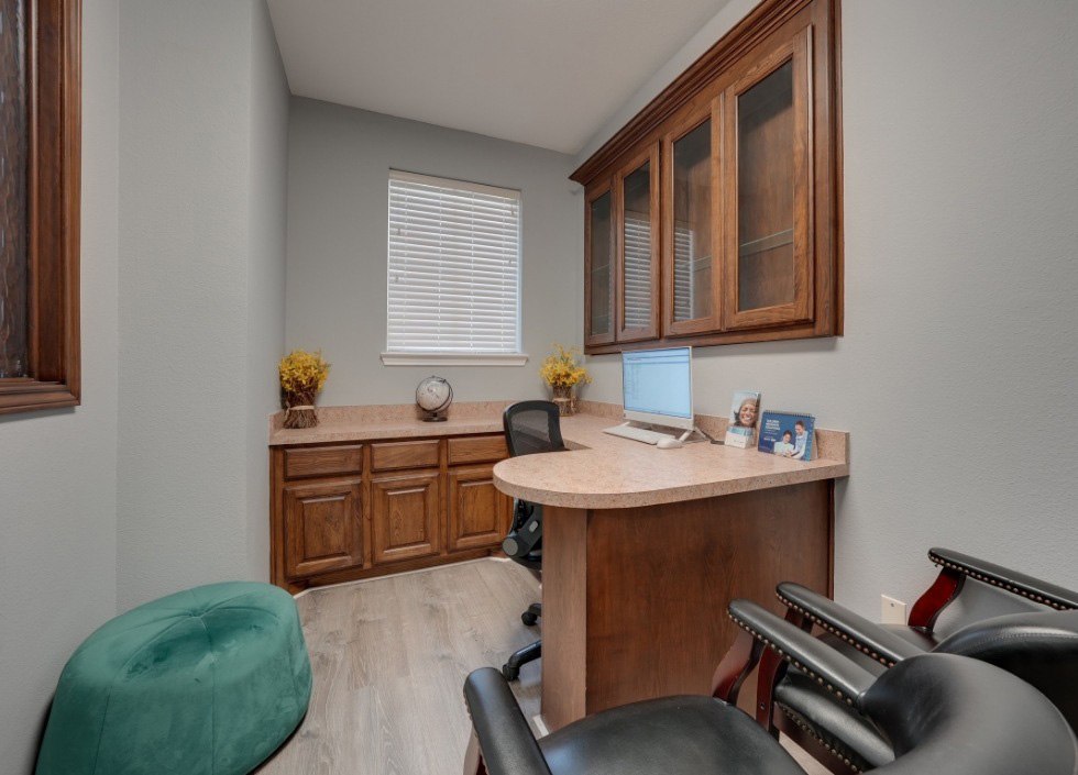 Light blue dental chair at The Grand Prairie Dentist